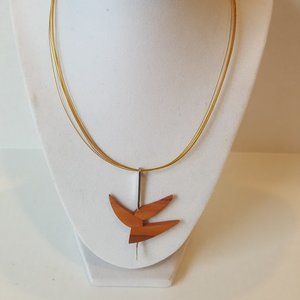 Cedar Wood "Bird of Paradise" & sterling Pendant on wire necklace